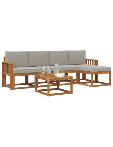 Set di divani da esterno 6 pcs Grigio Naturale e Chiaro