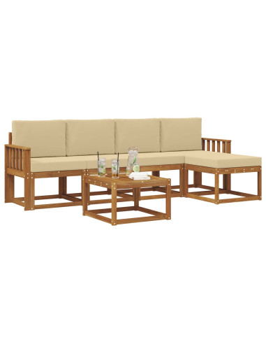 Set di divani da esterno con cuscino 6 pcs Naturale e Beige