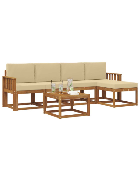 Set di divani da esterno con cuscino 6 pcs Naturale e Beige