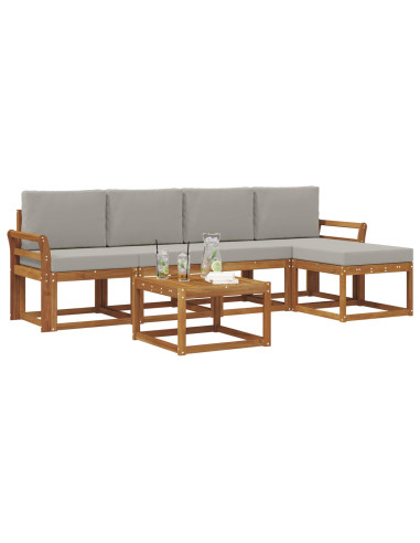 Set di divani da esterno 6 pcs Grigio Naturale e Chiaro
