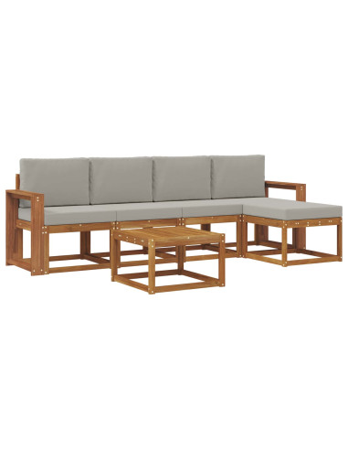 Set di divani da esterno 6 pcs Grigio Naturale e Chiaro