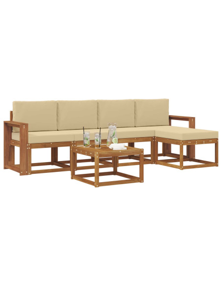 Set di divani da esterno con cuscino 6 pcs Naturale e Beige