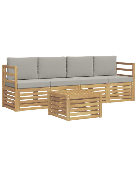 Set di divani da esterno 5 pcs Bianco e Grigio Chiaro