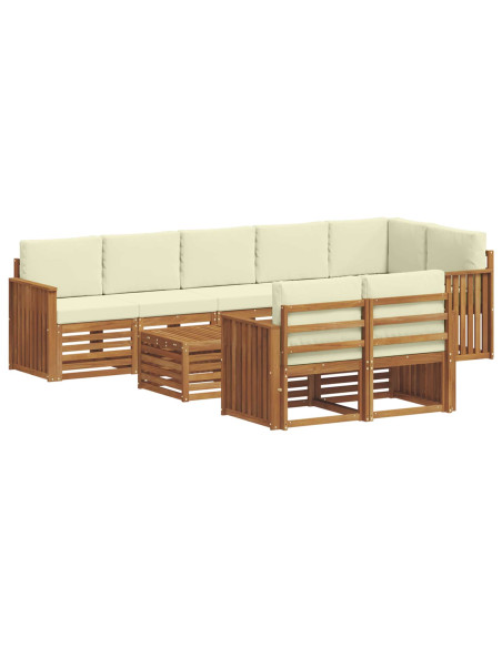 Set divani 9 pcs Naturale e Crema Legno di Acacia Massello