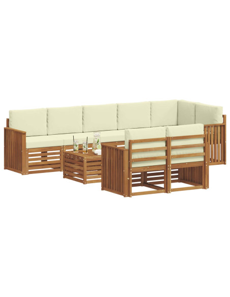 Set divani 9 pcs Naturale e Crema Legno di Acacia Massello