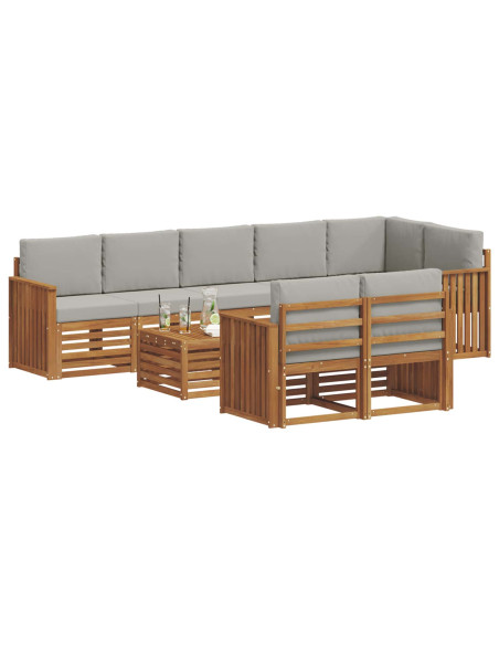 Set divani con cuscino 9 pcs Grigio Naturale e Chiaro