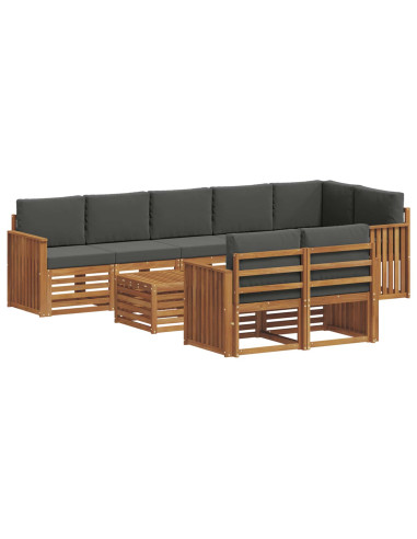 Set divani 9 pcs Naturale e Antracite Legno di Acacia Massello
