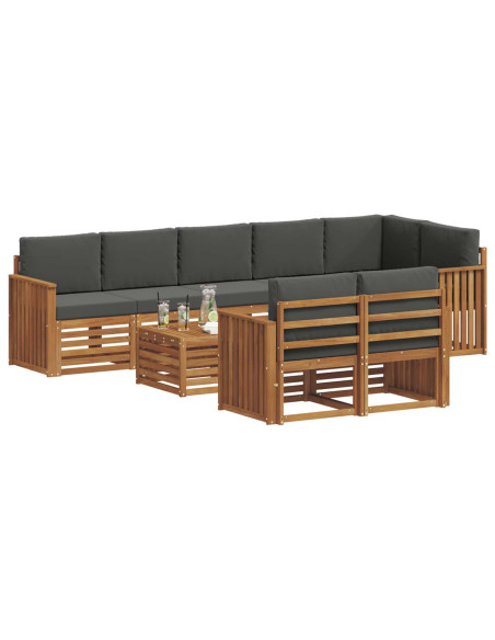 Set divani 9 pcs Naturale e Antracite Legno di Acacia Massello