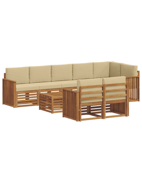 Set divani 9 pcs Naturale e Beige Legno di Acacia Massello
