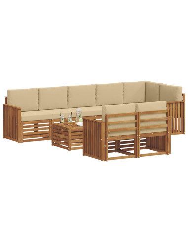 Set divani 9 pcs Naturale e Beige Legno di Acacia Massello