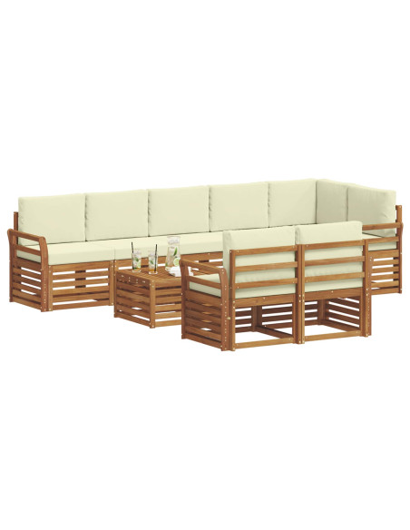 Set divani 9 pcs Naturale e Crema Legno di Acacia Massello