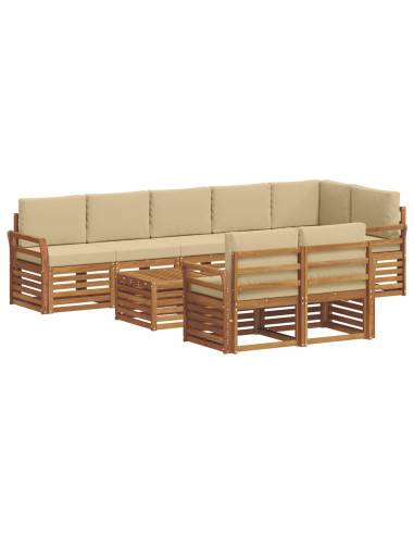 Set divani 9 pcs Naturale e Beige Legno di Acacia Massello