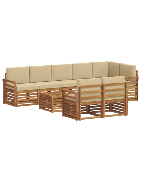 Set divani 9 pcs Naturale e Beige Legno di Acacia Massello