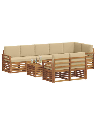 Set divani 9 pcs Naturale e Beige Legno di Acacia Massello
