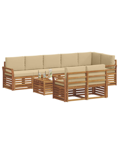 Set divani 9 pcs Naturale e Beige Legno di Acacia Massello