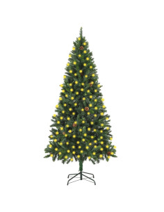 Albero di Natale Preilluminato con Pigne Verde 210 cm