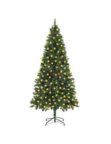 Albero di Natale Preilluminato con Pigne Verde 210 cm