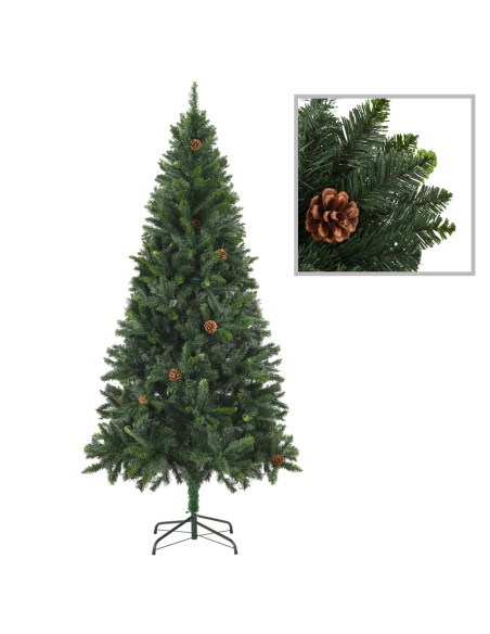 Albero di Natale Preilluminato con Pigne Verde 210 cm