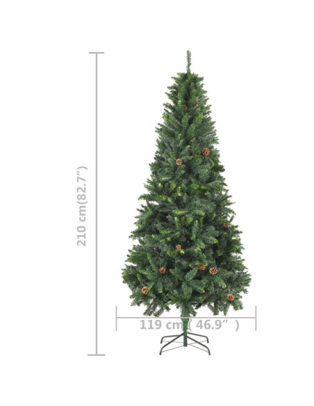 Albero di Natale Preilluminato con Pigne Verde 210 cm