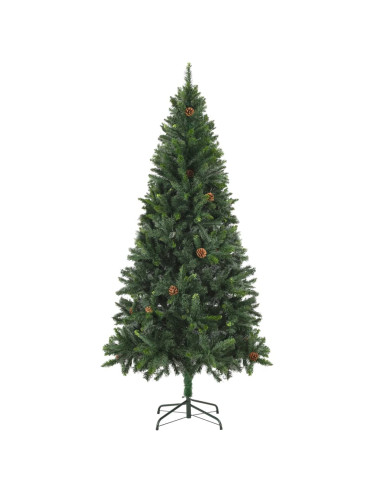 Albero di Natale Preilluminato con Pigne Verde 210 cm