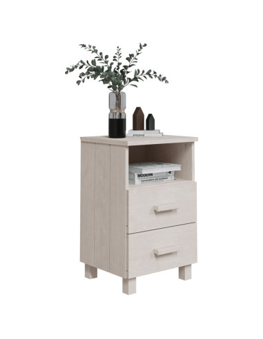 Comodino HAMAR Bianco 40x35x62 cm in Legno Massello di Pino