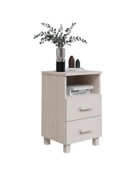 Comodino HAMAR Bianco 40x35x62 cm in Legno Massello di Pino
