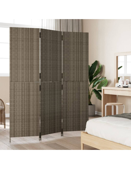 Divisorio per Ambienti a 3 Pannelli Grigio in Polyrattan