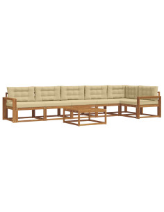 Set di divani da esterno con cuscino 7 pcs Naturale e Beige 2