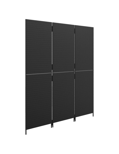 Divisorio per Ambienti a 3 Pannelli Nero in Polyrattan