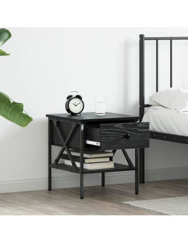 Comodino con cassetto 2 pcs Rovere nero 40 x 42 x 45 cm