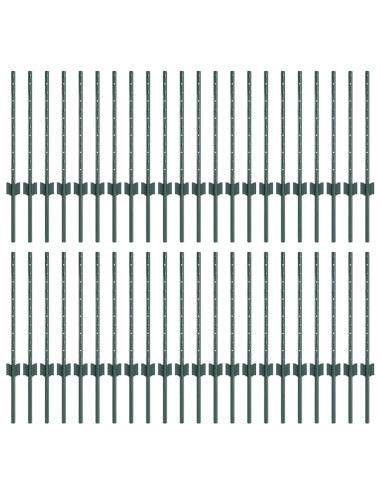Palo della recinzione 44 pcs Verde 100 cm Acciaio
