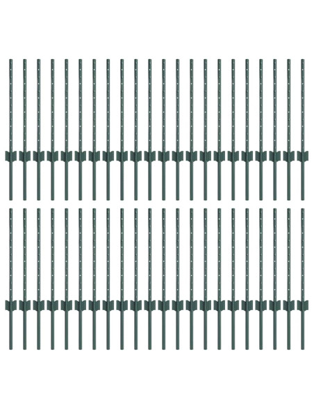 Palo della recinzione 44 pcs Verde 100 cm Acciaio