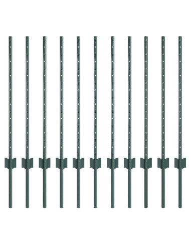 Palo della recinzione 11 pcs Verde 120 cm Acciaio
