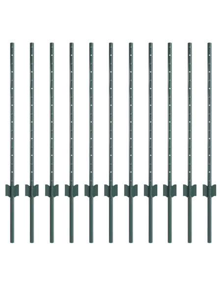 Palo della recinzione 11 pcs Verde 120 cm Acciaio