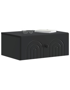 Mobiletto da notte a muro con cassetto Nero 49 x 34,5 x 20 cm 2