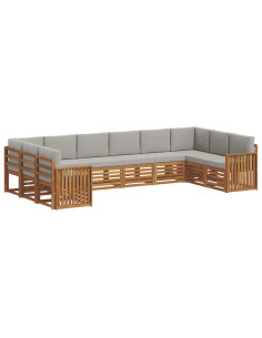 Set divani con cuscino 10 pcs Grigio Naturale e Chiaro 2