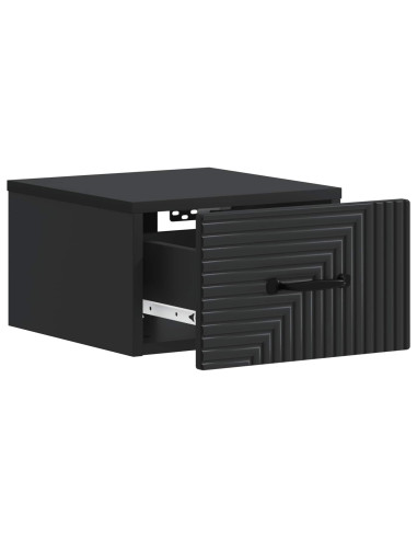 Mobiletto da notte a muro con cassetto Nero 34,5 x 33 x 20 cm