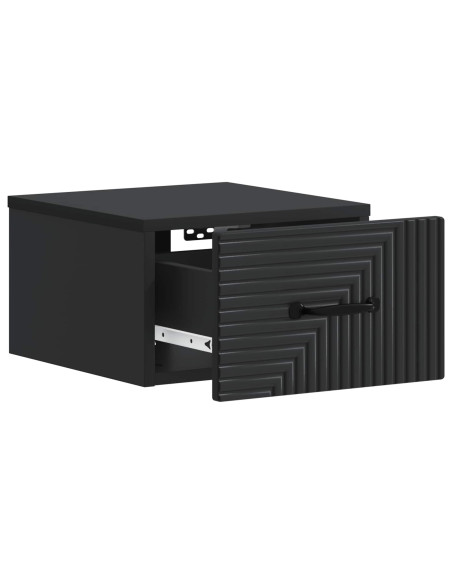 Mobiletto da notte a muro con cassetto Nero 34,5 x 33 x 20 cm