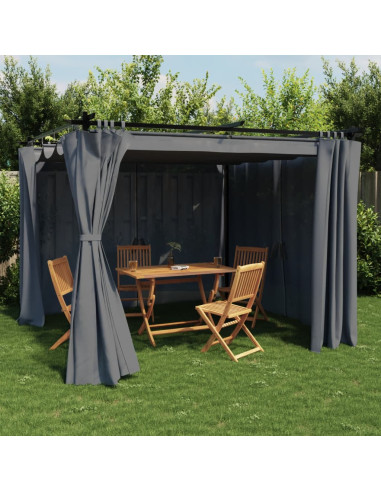 Gazebo con Tende Antracite 3x3 m in Acciaio