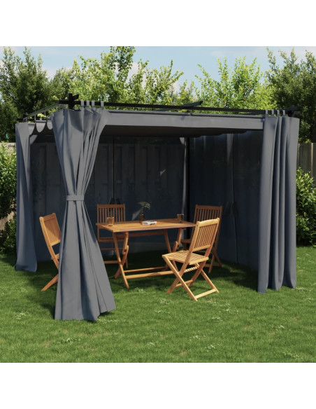 Gazebo con Tende Antracite 3x3 m in Acciaio