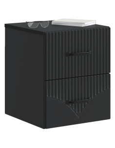 Mobiletto da notte a muro con cassetto Nero 34,5 x 33 x 40 cm 2