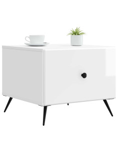 Tavolino da salotto con cassetto Bianco Lucido 49 x 50 x 40 cm 2