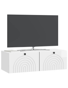 Mobile Porta TV da Muro Bianco Lucido 98 x 41 x 30 cm 2