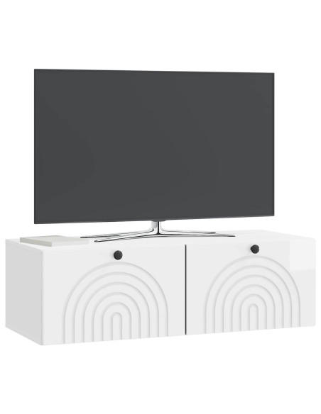 Mobile Porta TV da Muro Bianco Lucido 98 x 41 x 30 cm