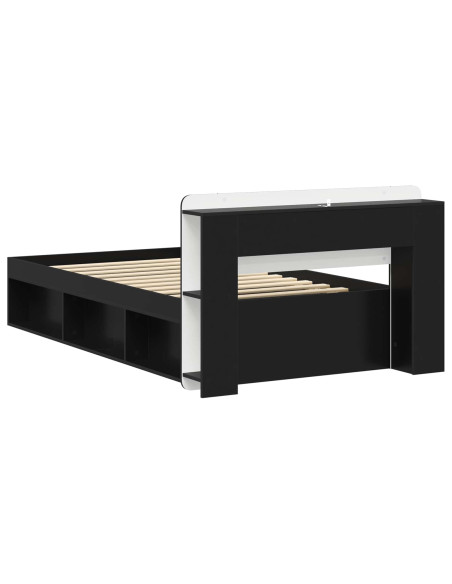 Telaio del letto con storage con testiera Nero 75 x 190 cm
