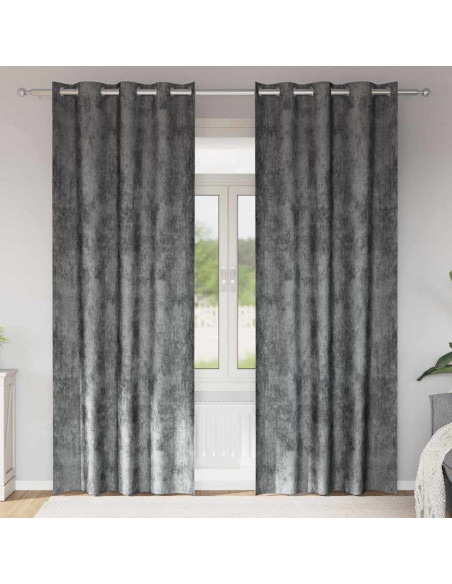 Tende in Velluto con tende 2 pcs Grigio 245 x 140 cm Velluto