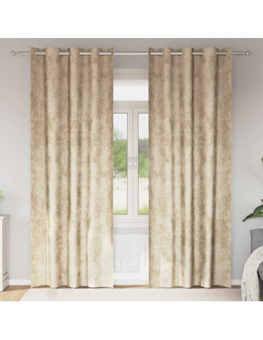 Tende in Velluto con tende 2 pcs Crema 245 x 140 cm Velluto