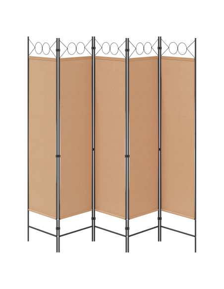 Paravento a 5 Pannelli Beige 200 x 180 cm Tessuto