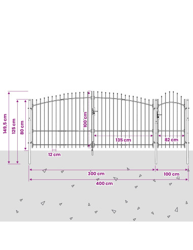 Cancello da giardino con blocco Grigio 100 x 400 cm Acciaio
