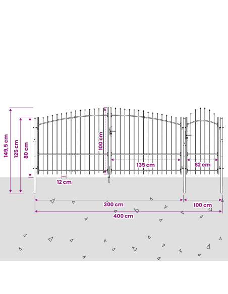 Cancello da giardino con blocco Grigio 100 x 400 cm Acciaio